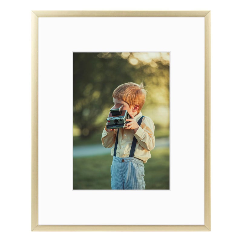 Frametory, 8x10 Gold Aluminum Picture Frame - Set of 1 - Ideal for Displaying 5x7 Photos with Mat or 8x10 Without Mat - Real Glass Front - Simple Gallery Wall Frames for Art Prints and Posters - Image 1